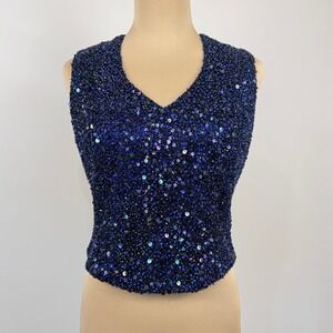 Maria Pinto Couture Beaded Sequin Vest Women‎ Size 8 Lapis Blue Evening Glam
